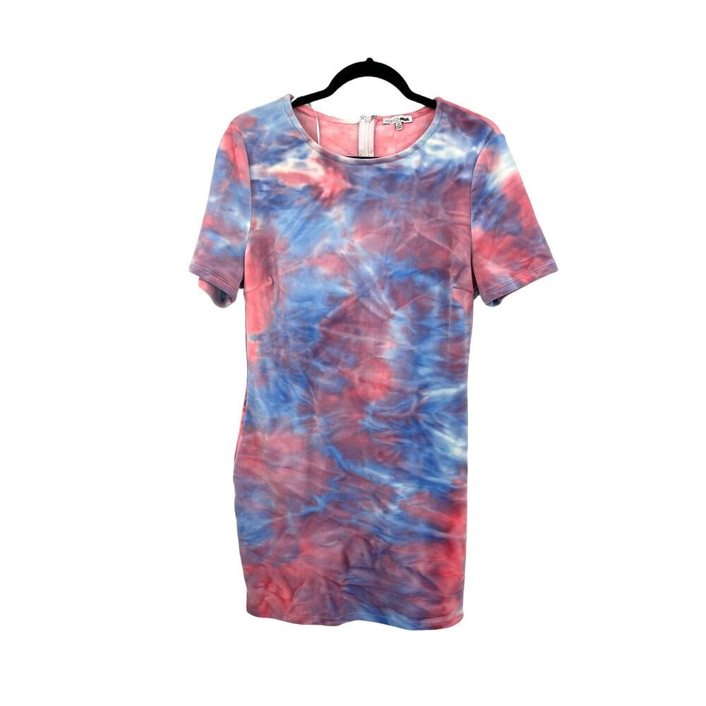 Fashion Nova Dress Womens 1X Light Mood Velour Mini Blue Combo Tie Dye NWT